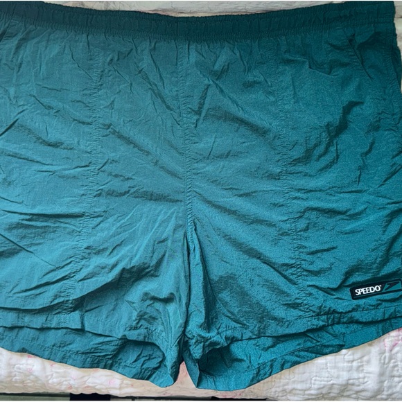 Vintage 90's Speedo Green NYLON Swim Trunks LOGO Athletic SURFER